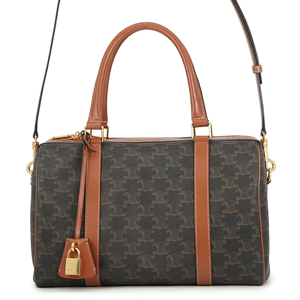 Celine Boston Bag Triomphe Calf Leather Brown